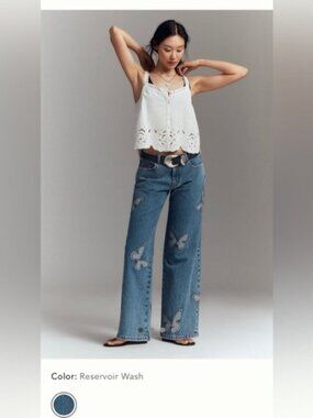 Pilcro Beautiful Butterfly Low Slung Wide Leg Jeans
